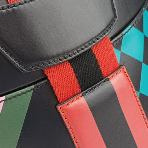 Pre-owned Gucci Printed bucket Black × blue × pink × green Leather 675882 shoulderbag | stylenewstar