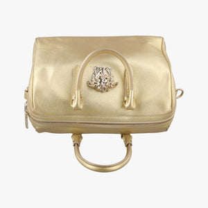 Secondhand VERSACE La Medusa Palazzo bowling Golden Leather shoulderbag | stylenewstar