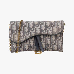 Pre-owned Christian Dior Saddle Navy×Gray jacquard shoulderbag | stylenewstar