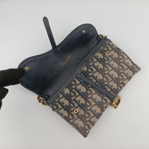 Pre-owned Christian Dior Saddle Navy×Gray jacquard shoulderbag | stylenewstar