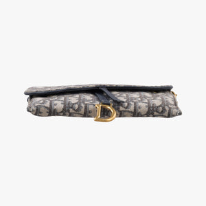 Pre-owned Christian Dior Saddle Navy×Gray jacquard shoulderbag | stylenewstar