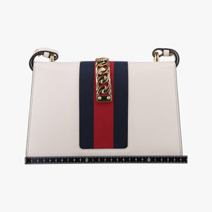 Pre-owned Gucci Sylvie Ivory×navy×red Leather 421882 shoulderbag | stylenewstar