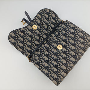 Pre-owned Christian Dior Saddle Navy×Gray jacquard shoulderbag | stylenewstar