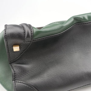 Pre-owned Celine Luggage Mini Shopper Green×black Leather handbag | stylenewstar
