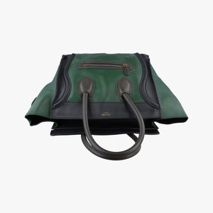 Pre-owned Celine Luggage Mini Shopper Green×black Leather handbag | stylenewstar