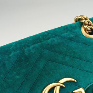 Pre-owned Gucci GG Marmont Blue velour 446744 shoulderbag | stylenewstar
