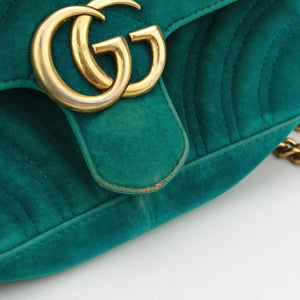 Pre-owned Gucci GG Marmont Blue velour 446744 shoulderbag | stylenewstar