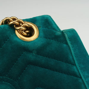 Pre-owned Gucci GG Marmont Blue velour 446744 shoulderbag | stylenewstar