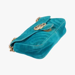 Pre-owned Gucci GG Marmont Blue velour 446744 shoulderbag | stylenewstar