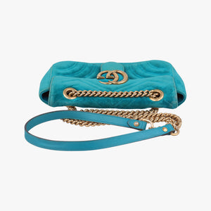 Pre-owned Gucci GG Marmont Blue velour 446744 shoulderbag | stylenewstar