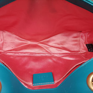 Pre-owned Gucci GG Marmont Blue velour 446744 shoulderbag | stylenewstar