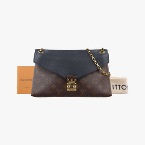 Secondhand Louis Vuitton PALLAS Chain Brown×Noir Monogram Canvas×calf leather M41223 shoulderbag | stylenewstar