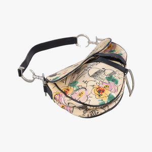 Pre-owned Christian Dior Paris '50s Motif Print Saddle Bag Beige × Multicolor Canvas × Leather shoulderbag | stylenewstar