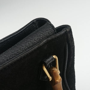 Pre-owned Gucci bamboo Black Suede× Leather 007.17 shoulderbag | stylenewstar