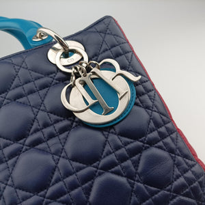 Secondhand Christian Dior Lady Dior Navy×Pink×Light Blue lambskin handbag | stylenewstar