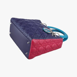 Secondhand Christian Dior Lady Dior Navy×Pink×Light Blue lambskin handbag | stylenewstar