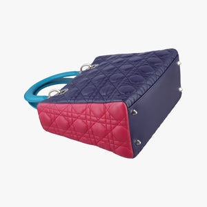 Secondhand Christian Dior Lady Dior Navy×Pink×Light Blue lambskin handbag | stylenewstar