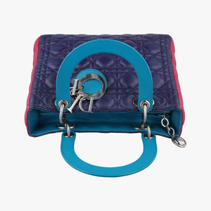 Secondhand Christian Dior Lady Dior Navy×Pink×Light Blue lambskin handbag | stylenewstar