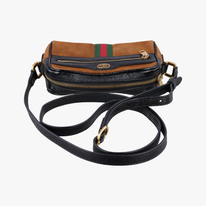 Pre-owned Gucci OPHIDIA Brown×black×multi Suede×leather 517350 shoulderbag | stylenewstar