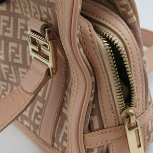Pre-owned Fendi Zucchino Beige×Pink canvas×Leather 8BL074 handbag | stylenewstar