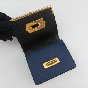 Pre-owned Prada Cahier Celestial Baltico ×Black Saffiano Leather × Smooth Leather shoulderbag | stylenewstar