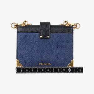 Pre-owned Prada Cahier Celestial Baltico ×Black Saffiano Leather × Smooth Leather shoulderbag | stylenewstar