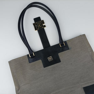 Pre-owned Gucci G logo tote Gray×Navy Leather×Canvas 002.11 shoulderbag | stylenewstar