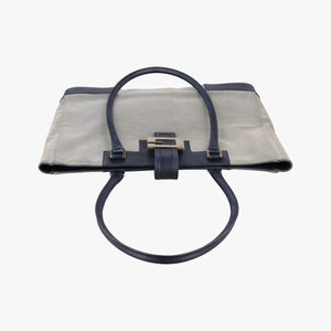 Pre-owned Gucci G logo tote Gray×Navy Leather×Canvas 002.11 shoulderbag | stylenewstar