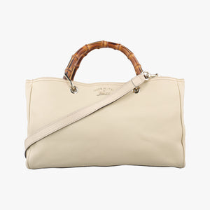 Pre-owned Gucci Bamboo Shopper White Leather 323660 shoulderbag | stylenewstar