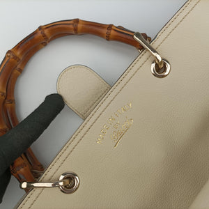 Pre-owned Gucci Bamboo Shopper White Leather 323660 shoulderbag | stylenewstar