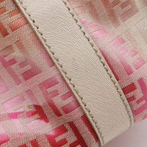 Pre-owned Fendi Zucchino Forever Bauletto Pink×Multicolour canvas×leather 8BL068 handbag | stylenewstar