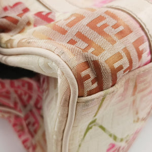 Pre-owned Fendi Zucchino Forever Bauletto Pink×Multicolour canvas×leather 8BL068 handbag | stylenewstar