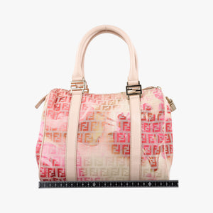 Pre-owned Fendi Zucchino Forever Bauletto Pink×Multicolour canvas×leather 8BL068 handbag | stylenewstar