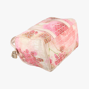 Pre-owned Fendi Zucchino Forever Bauletto Pink×Multicolour canvas×leather 8BL068 handbag | stylenewstar