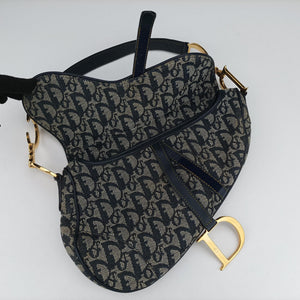 Vintage Christian Dior Saddle Navy×Gray Jacquard handbag | stylenewstar