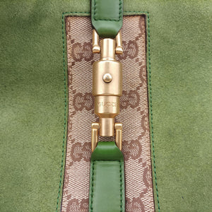 Secondhand Gucci Piston Lock Jackie Hobo Green Suede × Canvas 120885 shoulderbag | stylenewstar