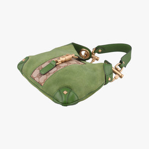 Secondhand Gucci Piston Lock Jackie Hobo Green Suede × Canvas 120885 shoulderbag | stylenewstar