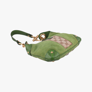 Secondhand Gucci Piston Lock Jackie Hobo Green Suede × Canvas 120885 shoulderbag | stylenewstar