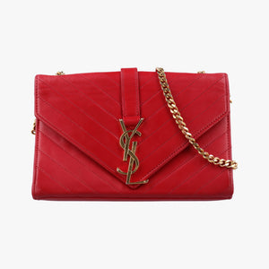 Pre-owned Yves Saint Laurent Monogram Envelope Red Leather 381668 shoulderbag | stylenewstar