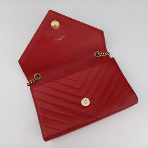 Pre-owned Yves Saint Laurent Monogram Envelope Red Leather 381668 shoulderbag | stylenewstar