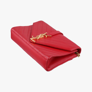 Pre-owned Yves Saint Laurent Monogram Envelope Red Leather 381668 shoulderbag | stylenewstar