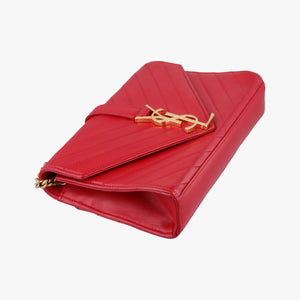 Pre-owned Yves Saint Laurent Monogram Envelope Red Leather 381668 shoulderbag | stylenewstar