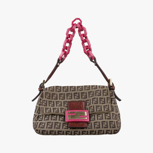 Pre-owned Fendi Baguette Zucchino Brown canvas 8BR180 shoulderbag | stylenewstar