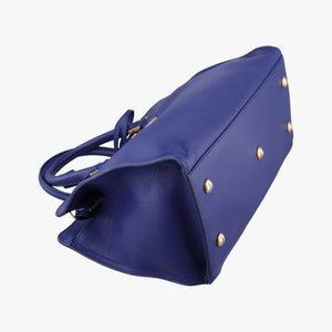 Pre-owned Yves Saint Laurent Y Ligne Petit Cabas Blue Leather 311210 shoulderbag | stylenewstar