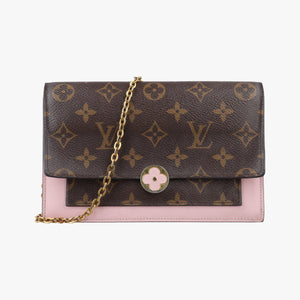 Pre-owned Louis Vuitton Portefeuille FLORE Chain brown×ROSE BALLERIN Monogram Canvas×calf leather M67405 shoulderbag | stylenewstar