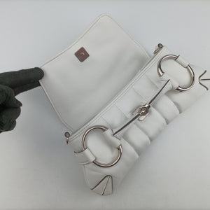 Pre-owned Gucci Horsebit White lambskin 764339 shoulderbag | stylenewstar
