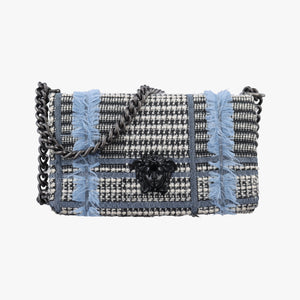 Secondhand VERSACE Palazzo Sultan Blue×White Tweed & Leather shoulderbag | stylenewstar
