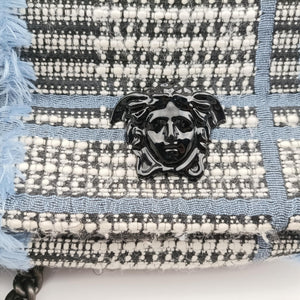 Secondhand VERSACE Palazzo Sultan Blue×White Tweed & Leather shoulderbag | stylenewstar