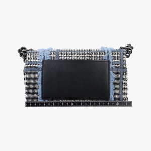 Secondhand VERSACE Palazzo Sultan Blue×White Tweed & Leather shoulderbag | stylenewstar