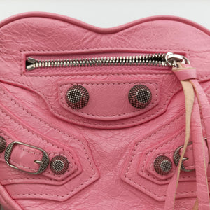Pre-owned Balenciaga Le Cagole Heart Mini Pink lambskin shoulderbag | stylenewstar